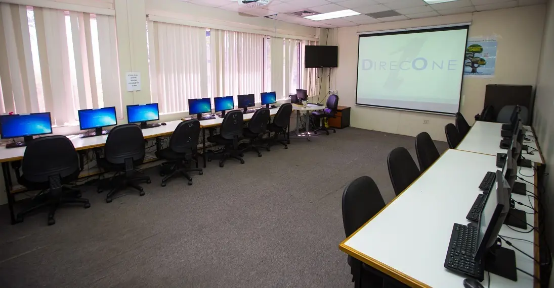 The training room at DirecOne, with individual workstations